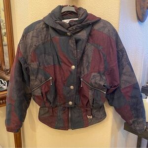 Vintage NILS Women Floral Patterned Silver Hardware Ski Jacket Size Small